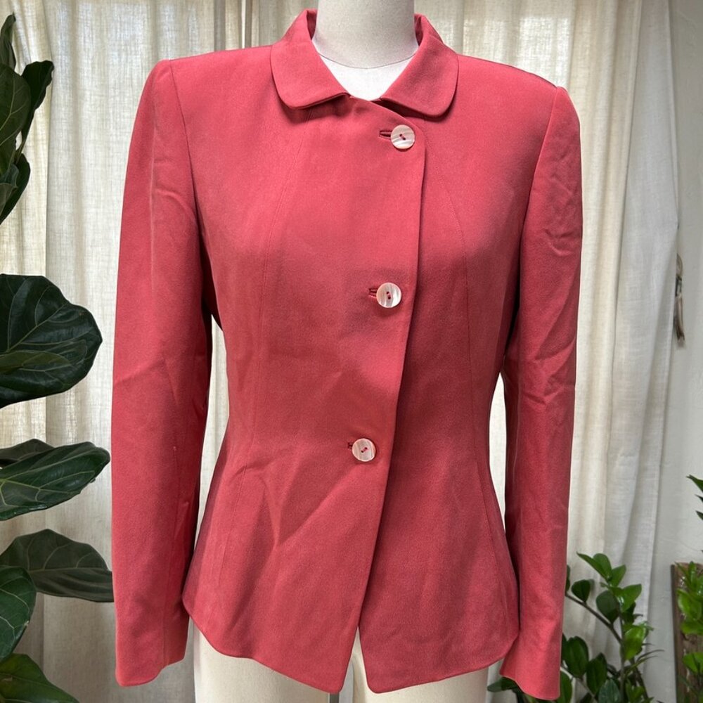 Silk Pink Vintage Fitted Blazer Old Money Barbiecore Feminine Dana Buchman, 4